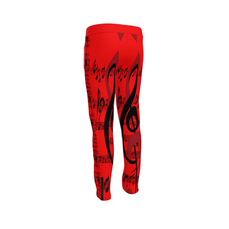 Men's tracksuit pants with musical notes print and side stripe detailing — side view