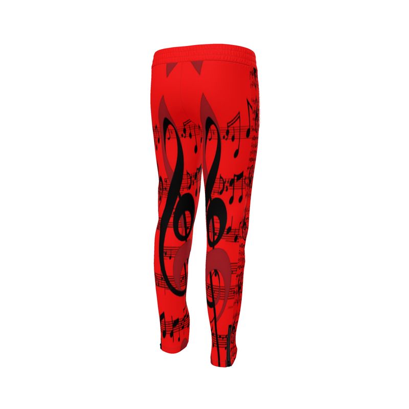 Men's tracksuit pants with musical notes print and side stripe detailing — rear view
