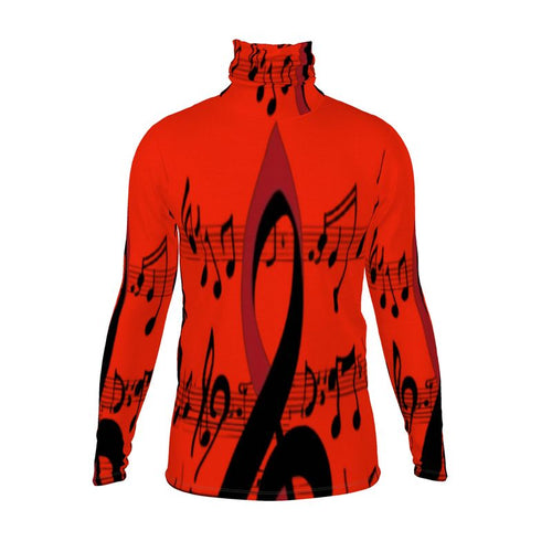 Men's slim fit roll neck sweater with musical notes design in black