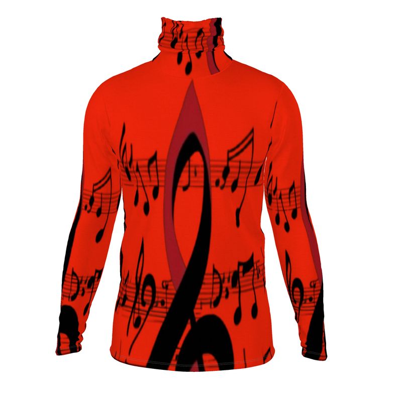 Men's slim fit roll neck sweater with musical notes design in black