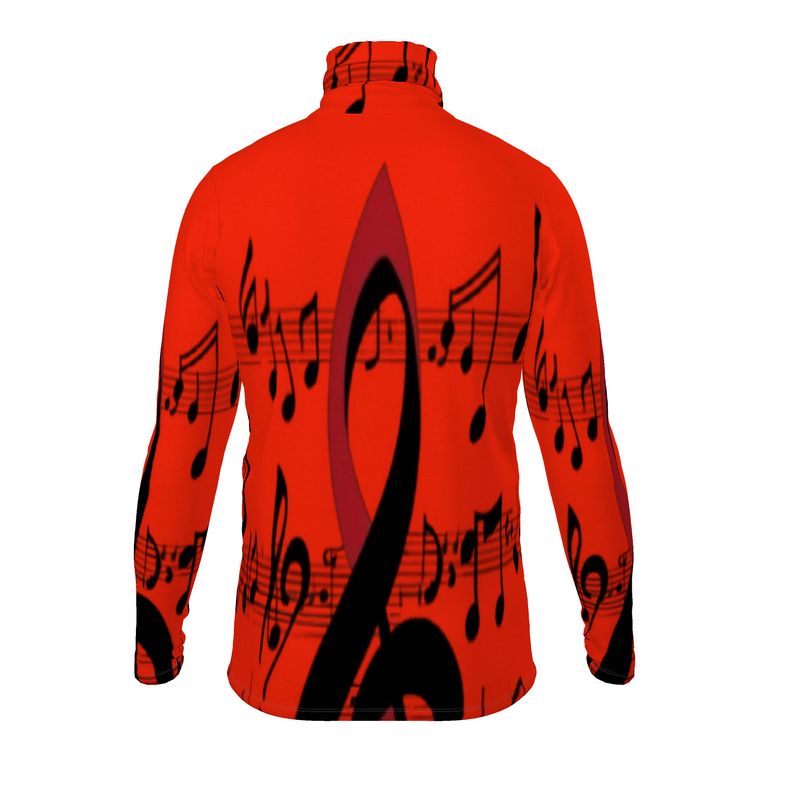 Slim-fit men's roll neck sweater with musical notes print and high neckline — side view
