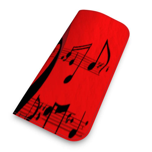 Musical Notes Leather Glasses Case with hand-painted edges and faux suede interior