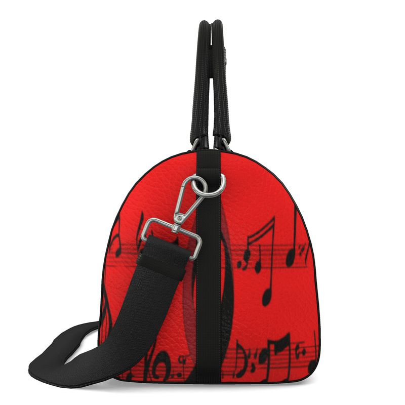 Nappa leather duffle bag with musical notes print and faux suede inner lining — side view
