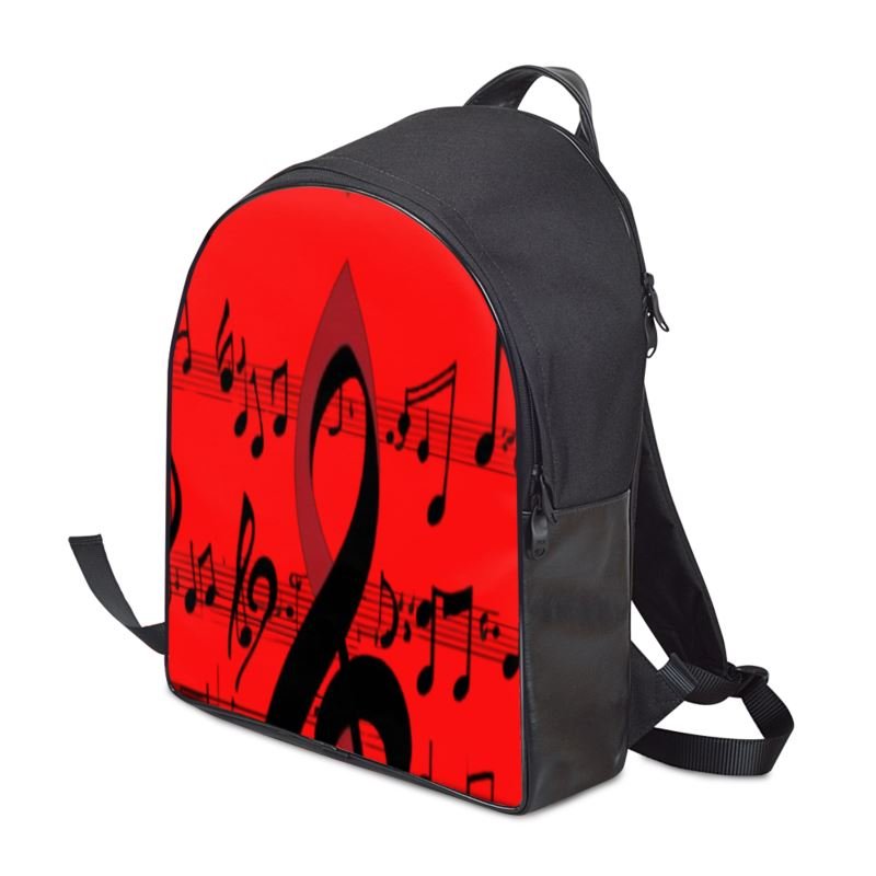 Laptop backpack with musical notes print in leather and padded canvas, fits 17-inch laptop