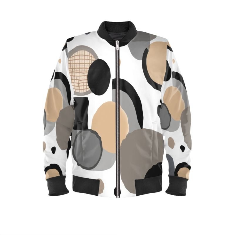 Men's bomber jacket with circular dimensions print, ribbed cuffs and zip closure