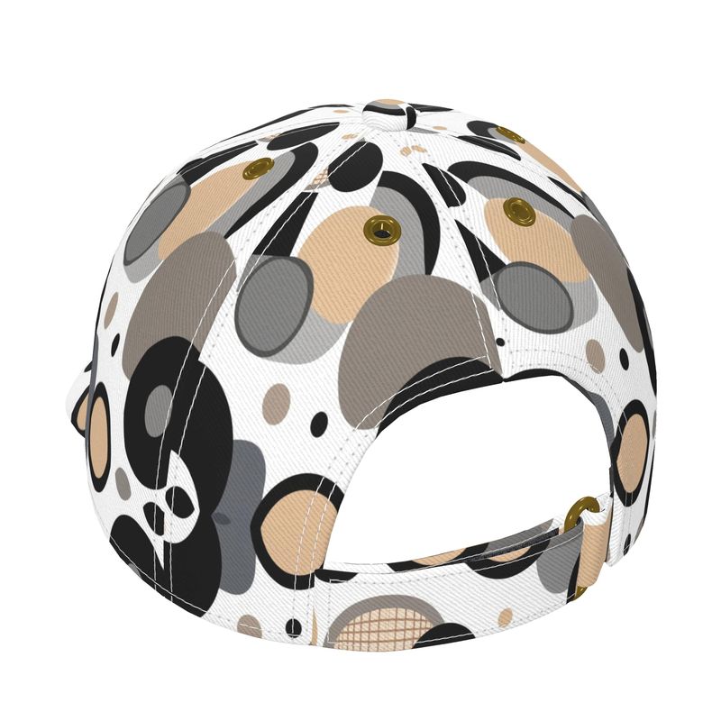 Beige six-panel baseball cap with circular dimensions print and curved peak — additional view 9