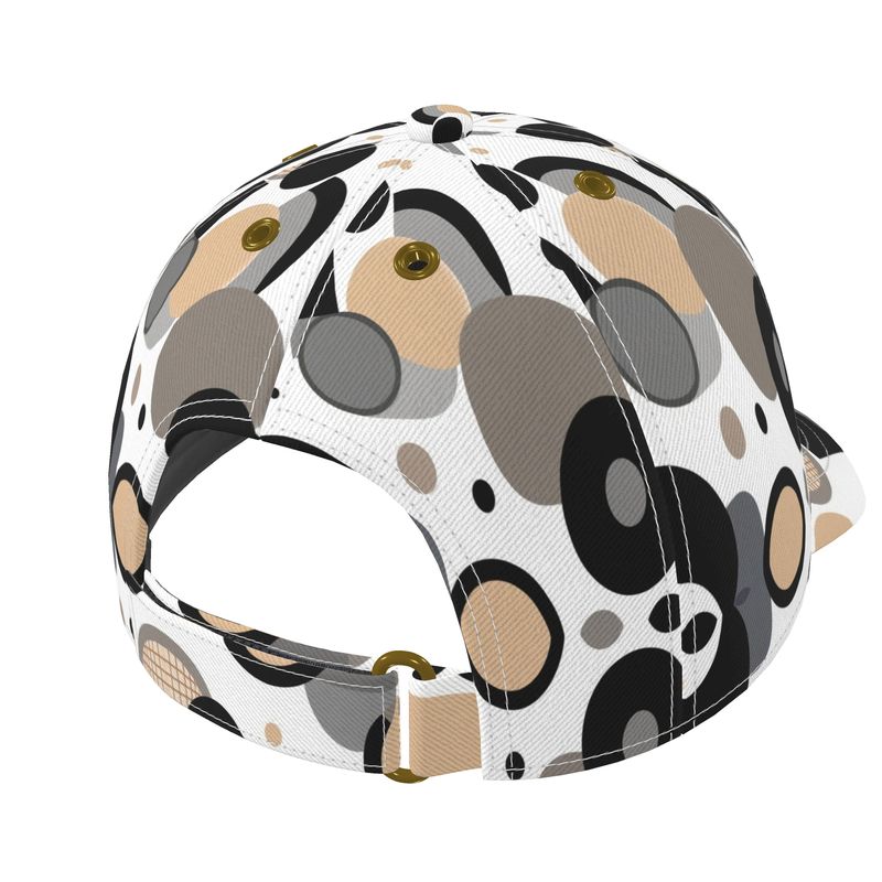 Beige six-panel baseball cap with circular dimensions print and curved peak — additional view 10