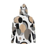 Unisex relaxed-fit hoodie with Circular Dimensions print on woven 100% polyester fabric and hood — alternate view