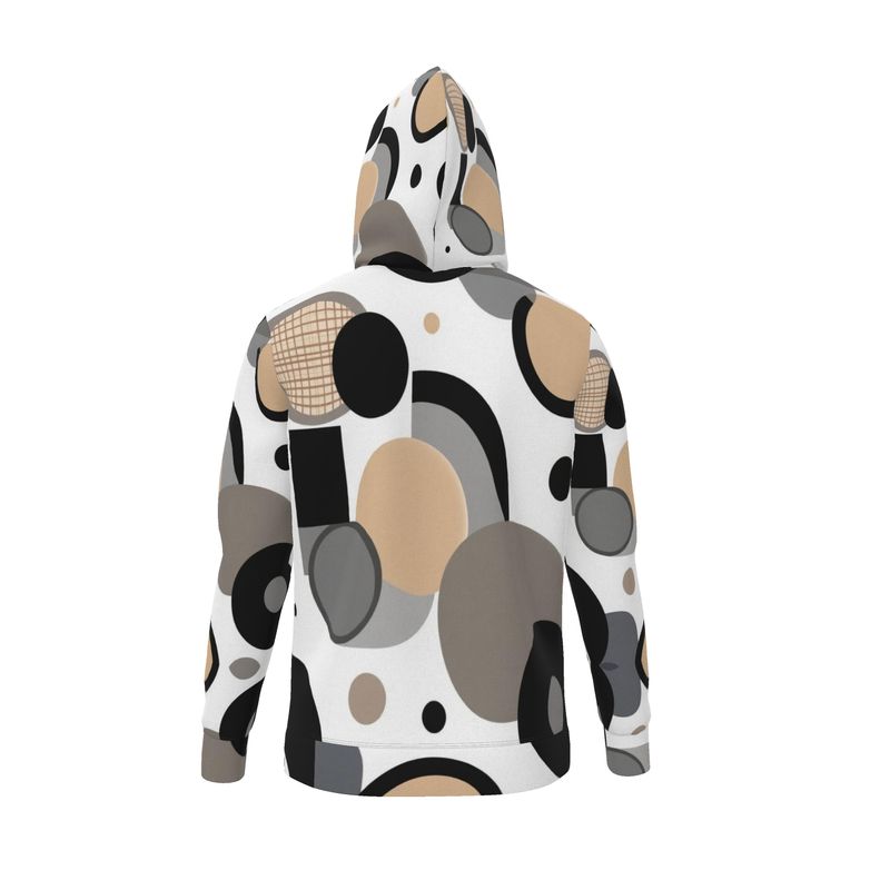 Unisex relaxed-fit hoodie with Circular Dimensions print on woven 100% polyester fabric and hood — alternate view