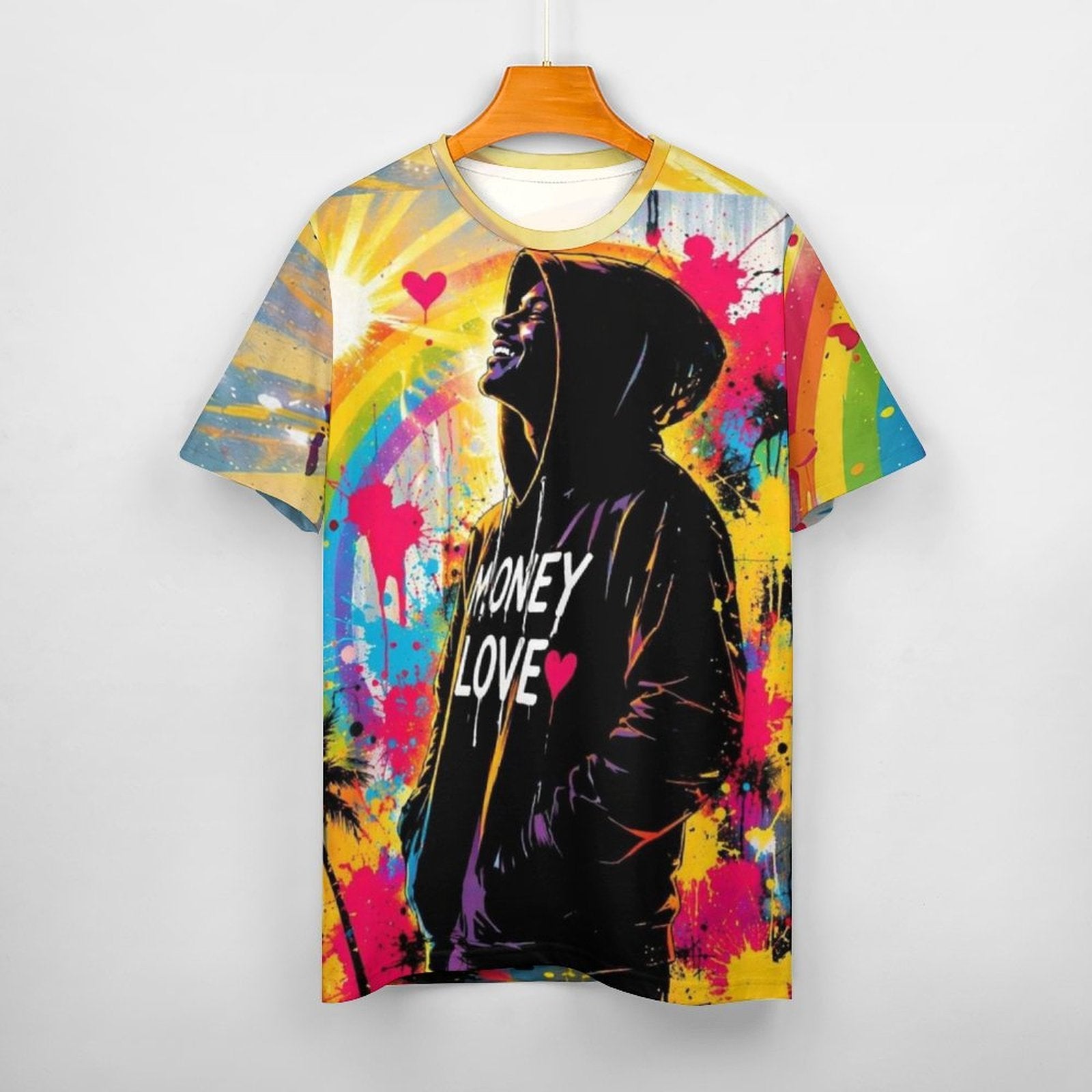 Men’s yellow graffiti graphic cotton T-shirt with classic round neckline and casual fit — product detail