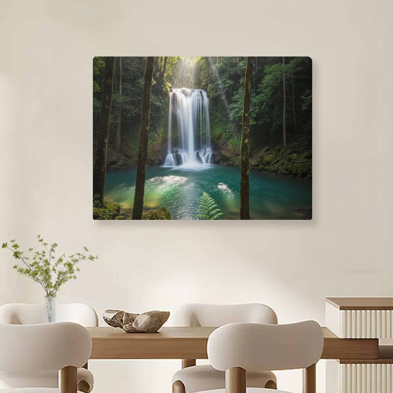 32 x 24 canvas wall art showing a cascading waterfall scene in natural tones — side view