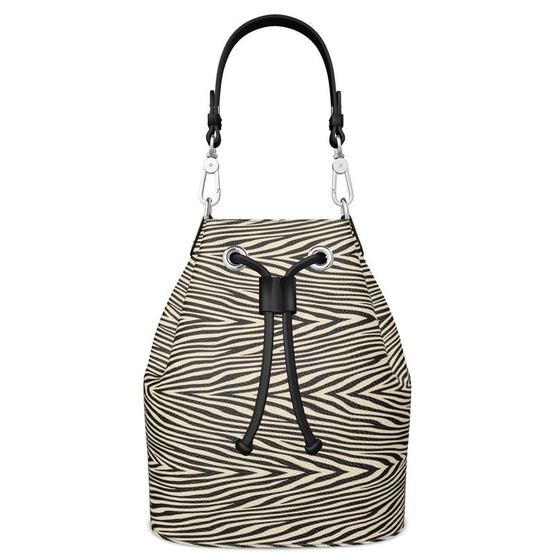 Zebra print Nappa leather bucket bag with drawstring closure and faux suede interior — additional view 11