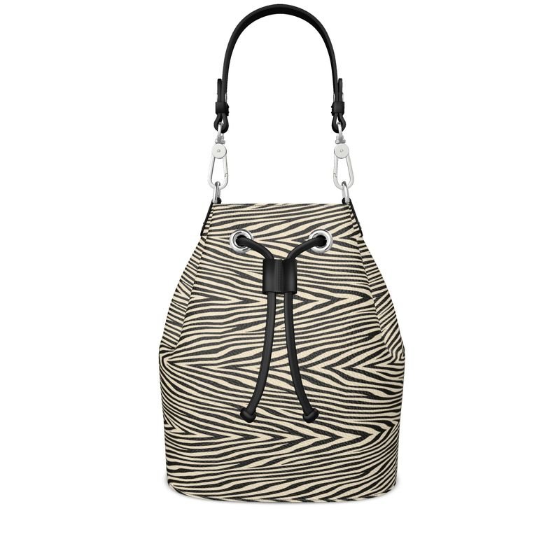 Zebra print Nappa leather bucket bag with drawstring closure and faux suede interior — additional view 12