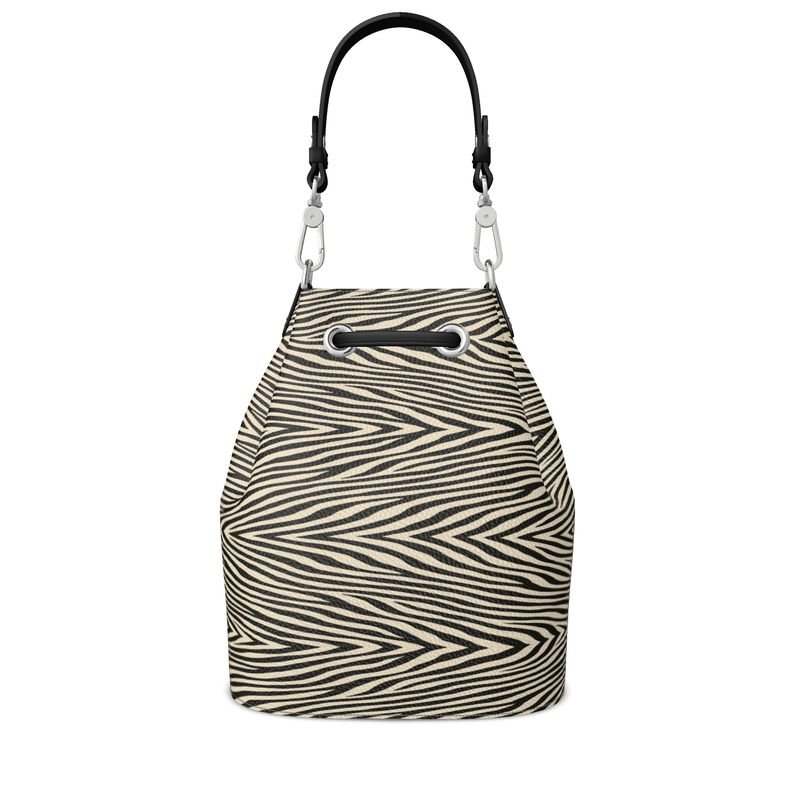 Zebra print Nappa leather bucket bag with drawstring closure and faux suede interior — additional view 13