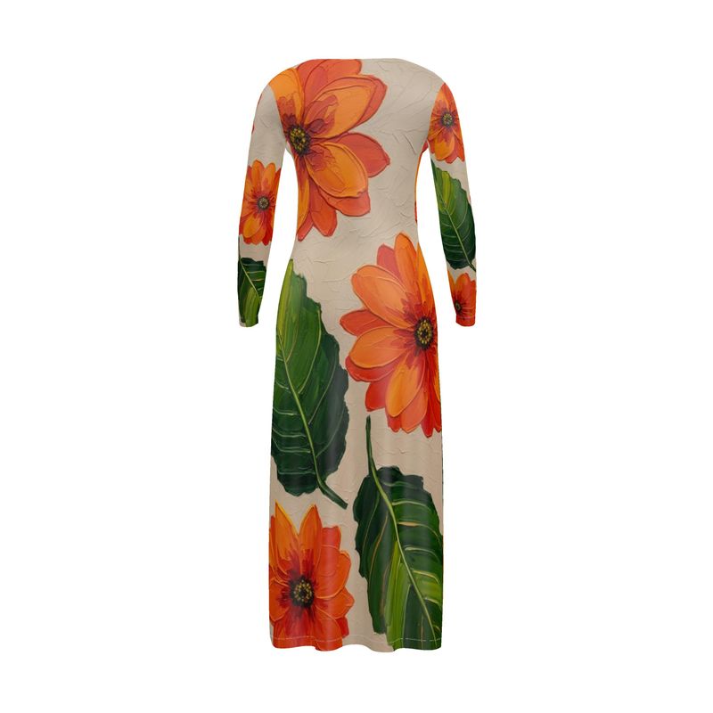 Rich and Rich Orange Floral Women's Jersey Knit Long Cardigan displayed on a mannequin