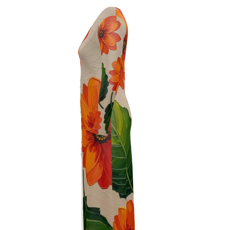 Rich and Rich Orange Floral Women's Jersey Knit Long Cardigan displayed on a mannequin