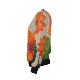 Reversible silk bomber jacket with orange floral print and ribbed collar — rear view