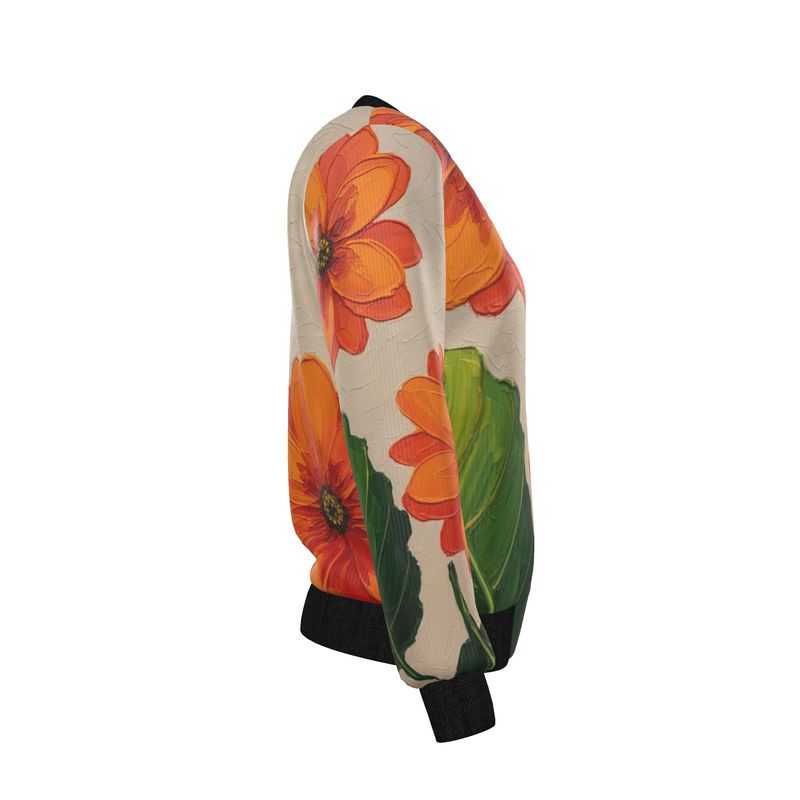 Reversible silk bomber jacket with orange floral print and ribbed collar — additional view 6