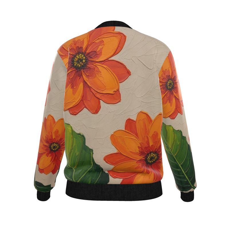 Reversible silk bomber jacket with orange floral print and ribbed collar — additional view 7