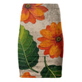 Rich and Rich Orange Floral Women's Pencil Skirt high-waisted poly-elastane blend with rear slit