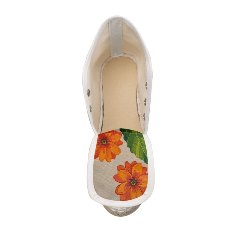 Rich and Rich Women's Orange Abstract Designer Wedge Espadrilles with leather and vegan options