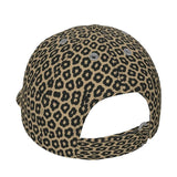 Brown animal print women's six-panel baseball cap with curved peak and breathable mesh lining — rear view