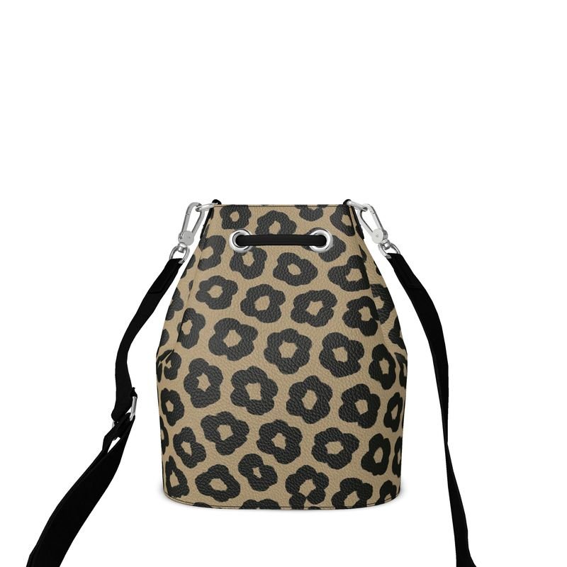 Animal print Nappa leather bucket bag with drawstring closure and faux suede lining, compact 10 x 9.1 x 4.3 — product detail
