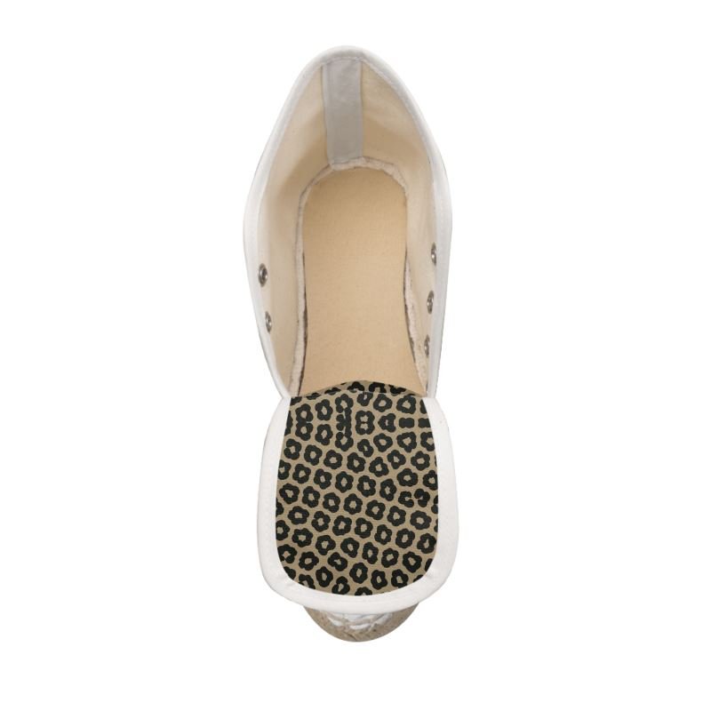 Animal print wedge espadrilles with jute platform and cotton canvas upper — rear view
