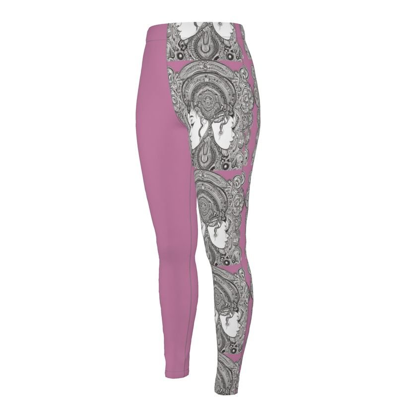 Pink high-waisted women's leggings with supportive wide waistband — alternate view