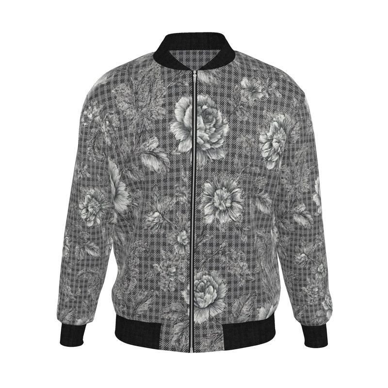 Rich and Rich Men's Gray Floral Reversible Silk Bomber Jacket