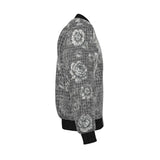 Gray floral reversible bomber jacket with silk satin side and organic cotton reverse, ribbed cuffs — additional view 6