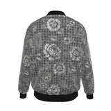 Gray floral reversible bomber jacket with silk satin side and organic cotton reverse, ribbed cuffs — additional view 7