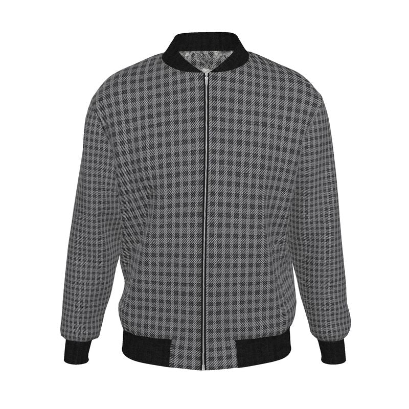 Gray floral reversible bomber jacket with silk satin side and organic cotton reverse, ribbed cuffs — product detail