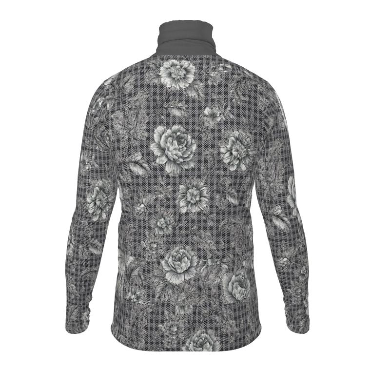 Gray floral slim-fit men's roll-neck turtleneck in poly-elastane jersey — additional view 6