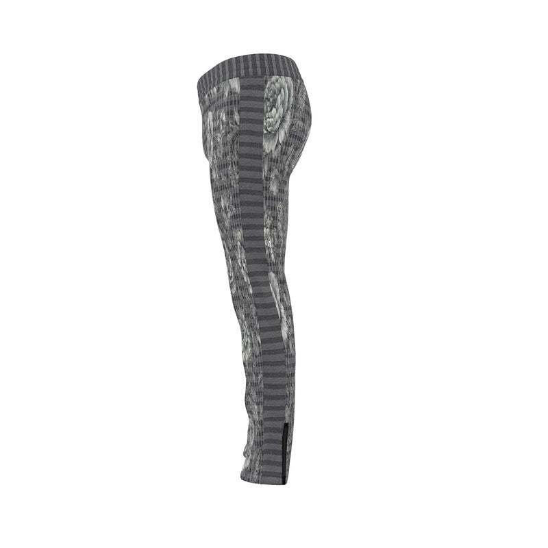 Gray floral men's tracksuit trousers with elastic waistband and zip details — rear view