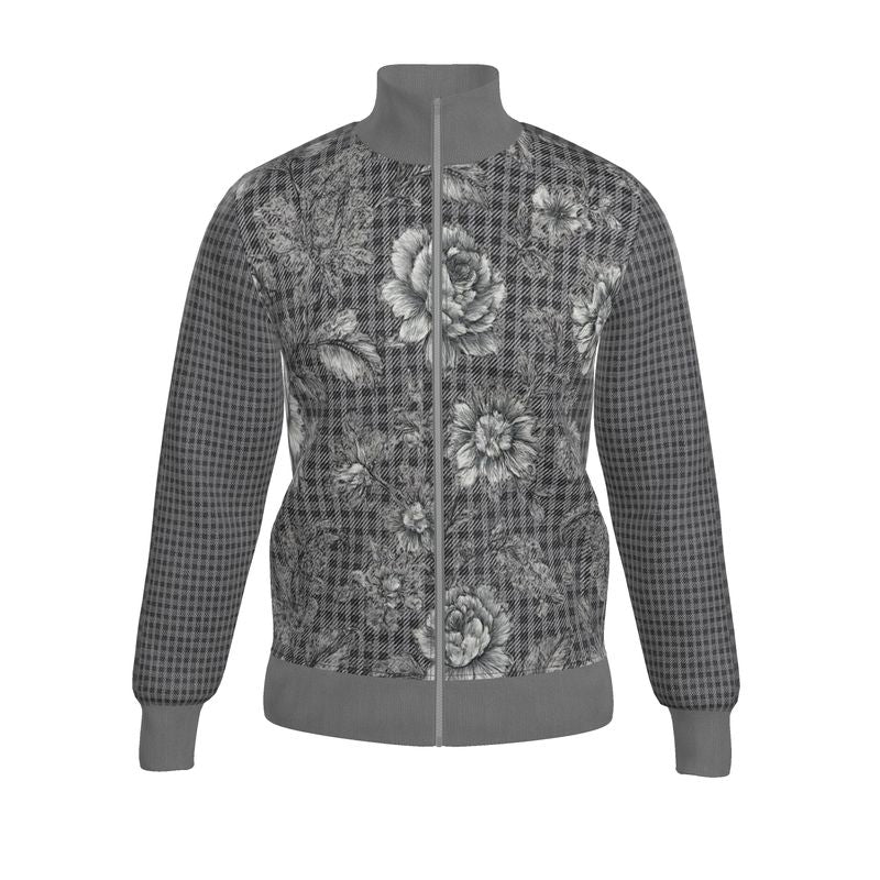 Gray floral men's tracksuit jacket in Rox Sports Jersey fabric with designer print — alternate view