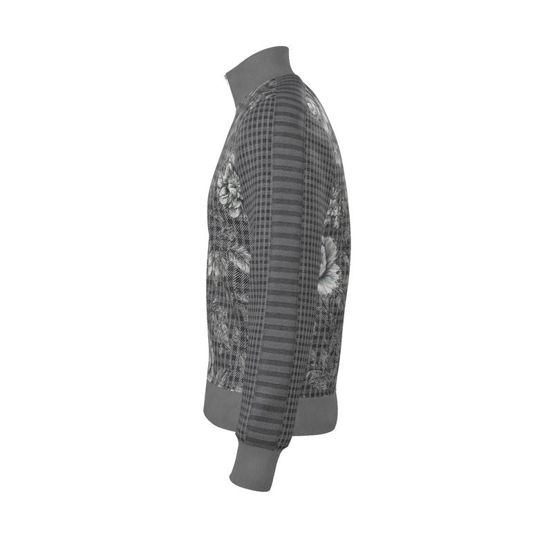 Rich and Rich Men's Gray Floral Tracksuit Jacket with floral pattern on gray fabric
