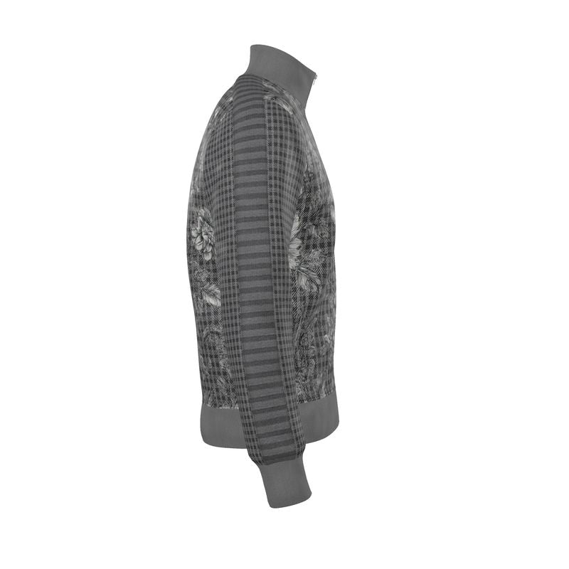 Rich and Rich Men's Gray Floral Tracksuit Jacket with floral pattern on gray fabric
