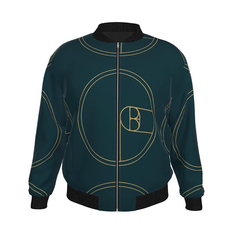Navy blue men's bomber jacket with ribbed cuffs and waist, available in satin, velvet, quilted, or jersey fi — alternate view