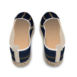 Navy blue canvas loafer espadrilles with natural jute sole and rubberized outsole — rear view
