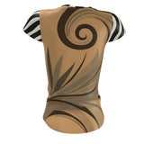 Women's cotton T-shirt with earthtone zebra print and relaxed fit — rear view
