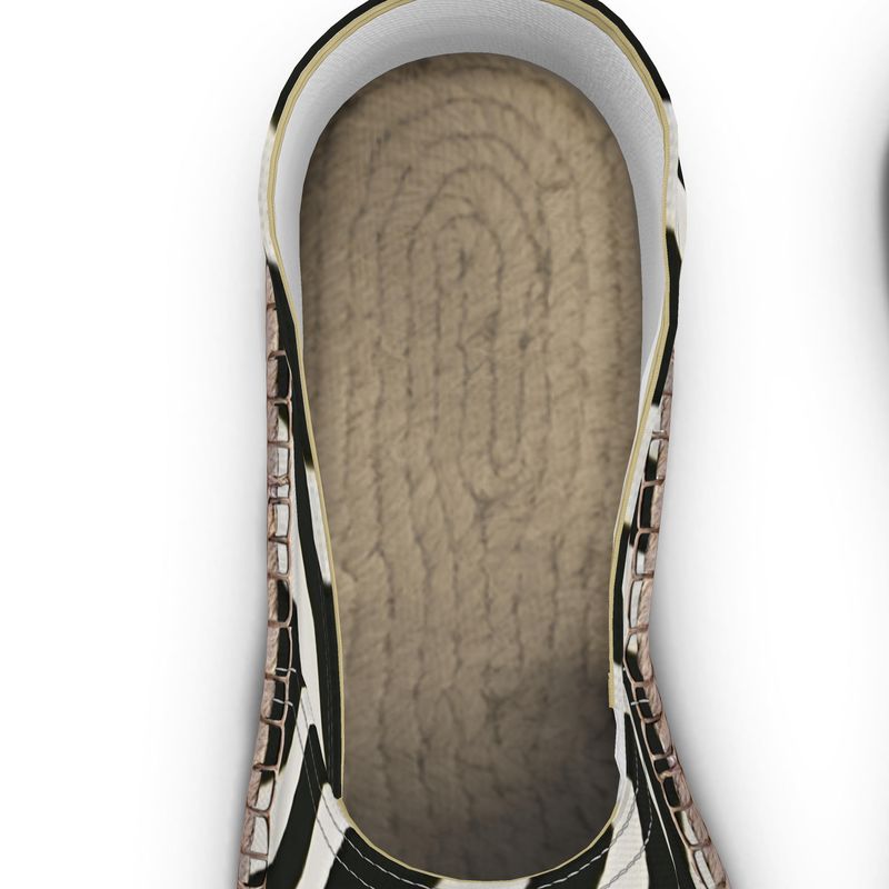 Black-and-white zebra pattern unisex espadrilles with jute insole and rubber non-slip outsole — additional view 13