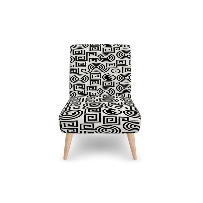 Rich and Rich White Black Feng Shui Occasional Chair with velour upholstery and tapered wooden legs