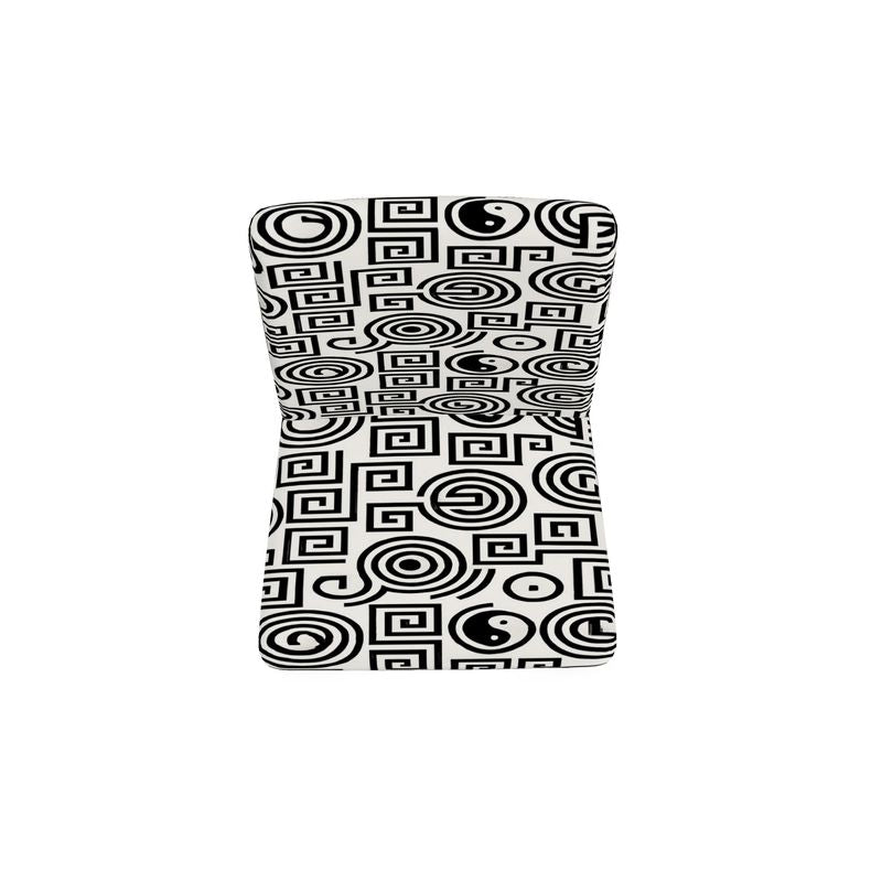 Rich and Rich White Black Feng Shui Occasional Chair with velour upholstery and tapered wooden legs