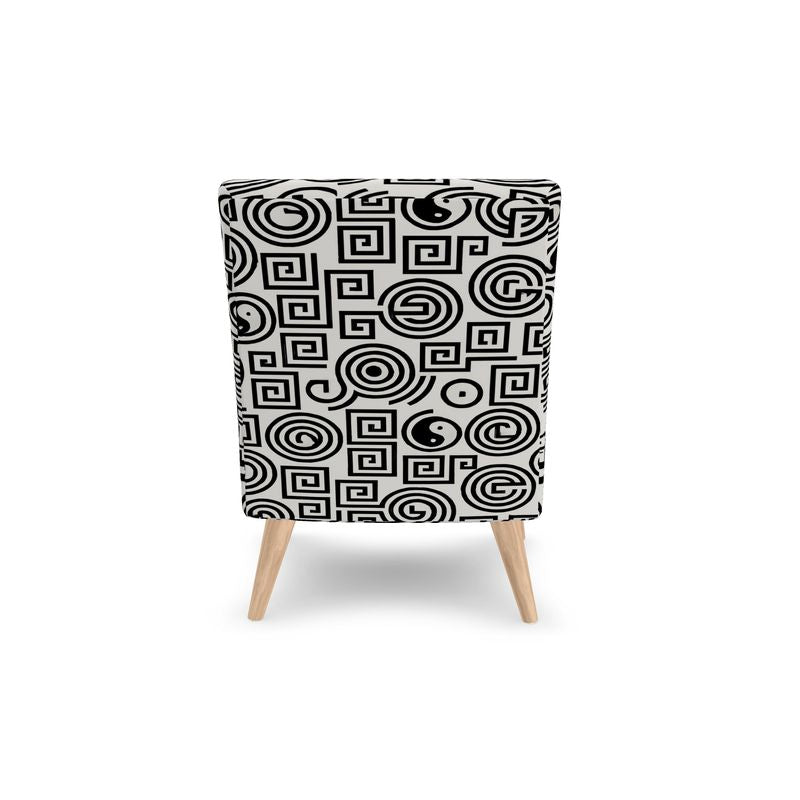 Rich and Rich White Black Feng Shui Occasional Chair with velour upholstery and tapered wooden legs