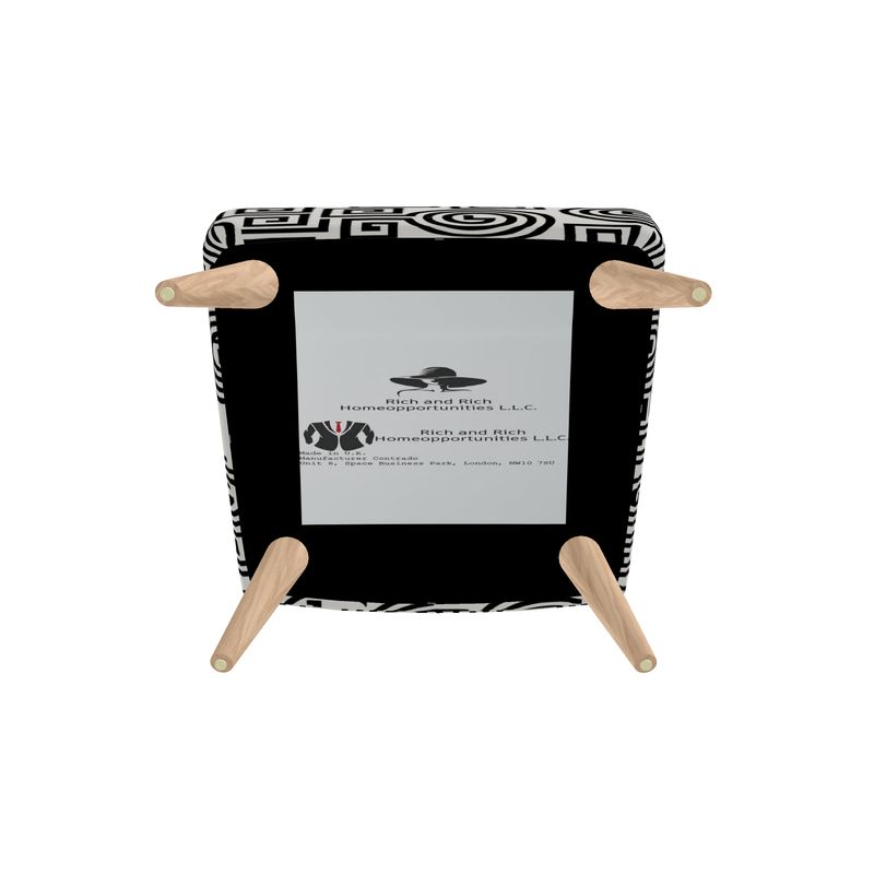 Rich and Rich White Black Feng Shui Occasional Chair with velour upholstery and tapered wooden legs