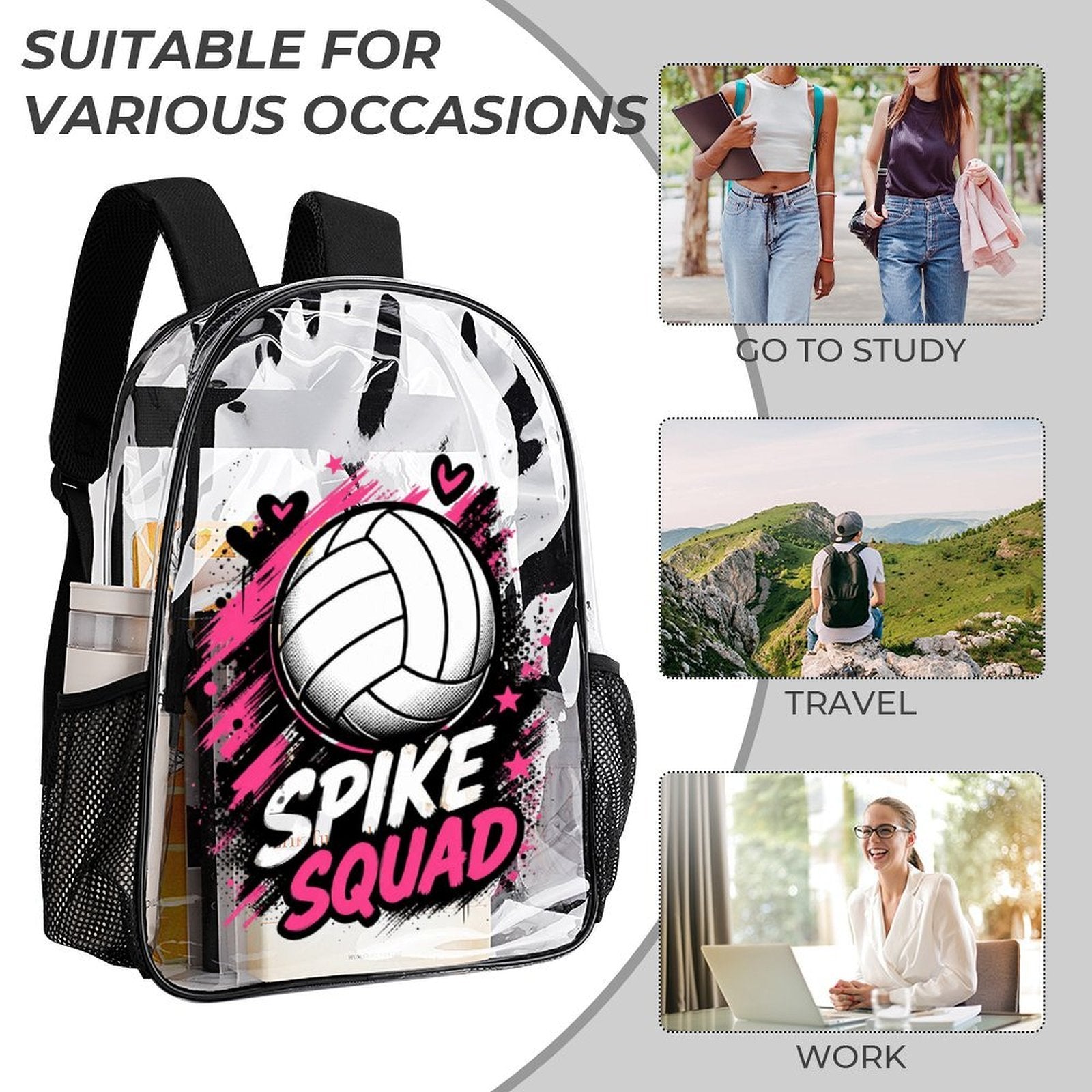 Clear PVC backpack with matching insulated lunch bag and pencil case and mesh side pockets — additional view 7