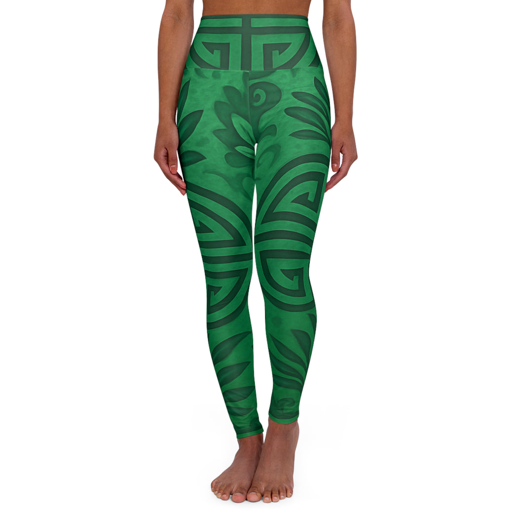 Emerald Green Feng Shui High Waisted Yoga Leggings - Fitness, Workout, Athleisure, Summer Style, Eco-Friendly Activewear
