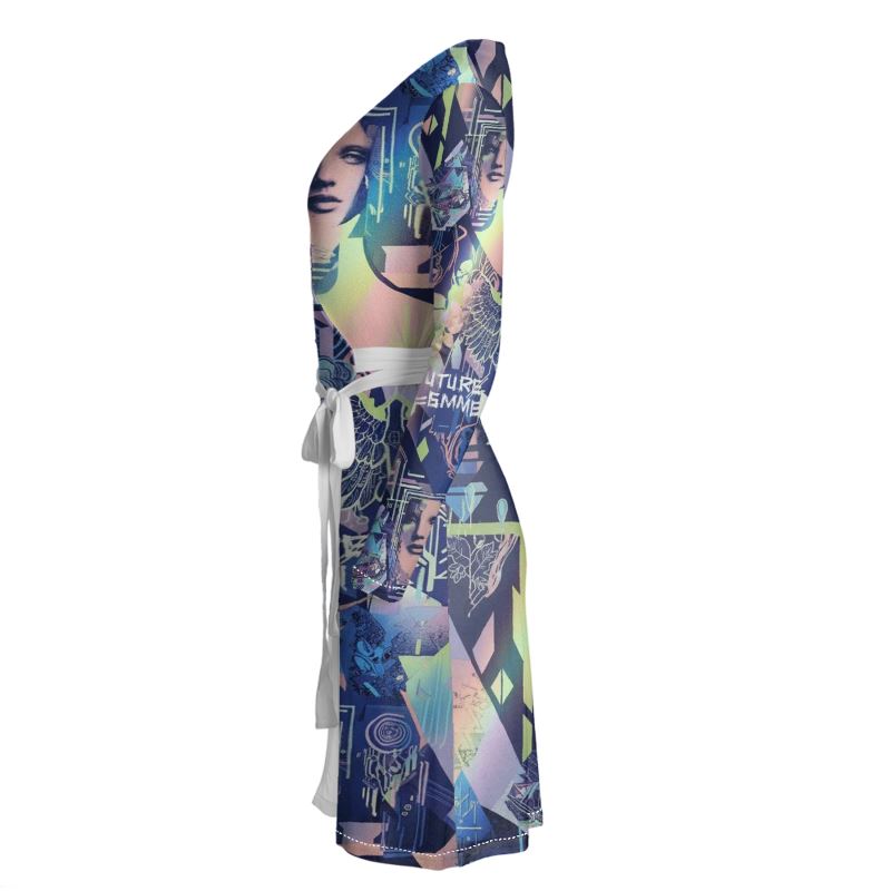 Rich and Rich Blue Graphic Multicolor Women's Wrap Dress