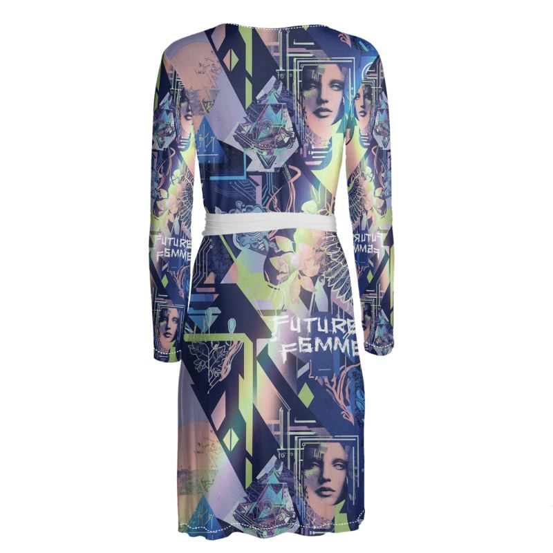 Rich and Rich Blue Graphic Multicolor Women's Wrap Dress